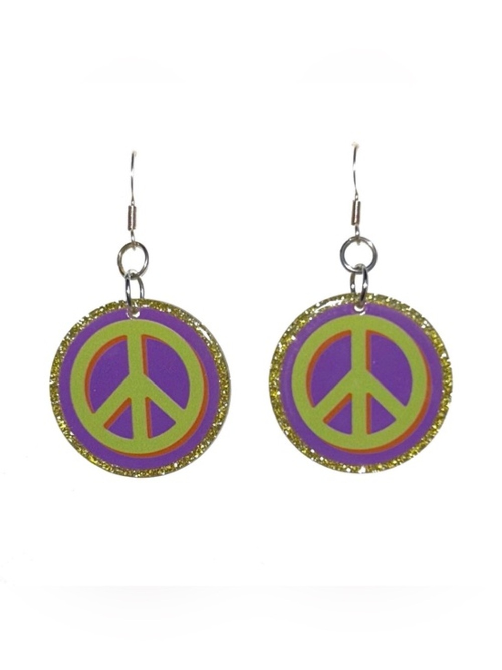 Purple & Lime Peace Sign Dangle Earrings